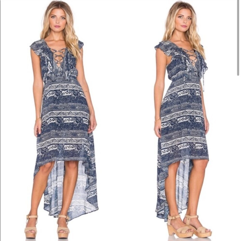 NEW Tularosa x Revolve Nashville High Low Dress in Navy Paisley Sz. L